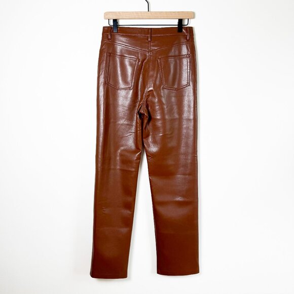 NWOT Aritzia WILFRED Melina Cognac Brown Vegan Leather Trousers Pants Size 6 - Picture 9 of 13